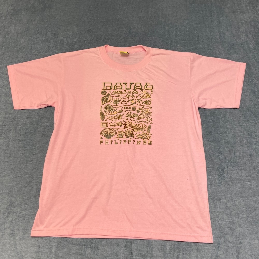 VTG Isla Davao Philippines T Shirt Mens 2XL Pink Graphic Print Tropical
